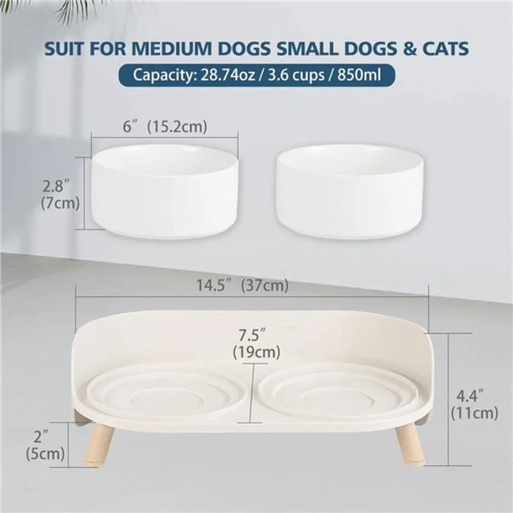 Elevated Ceramic Dog Bowl Set - Double Dog Feeding Bowls with Stand Splash